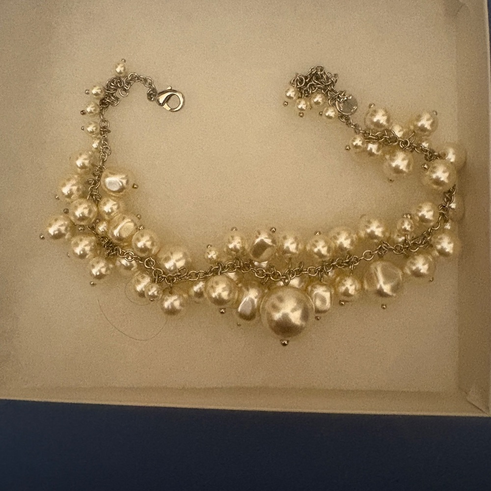 Talbots Faux Pearl Statement Necklace Silver